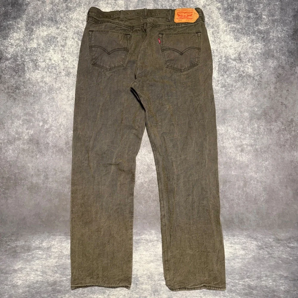 Levi's 501 Mens Jeans W38 L34 Button Fly Gray Green Wash Straight Leg‎